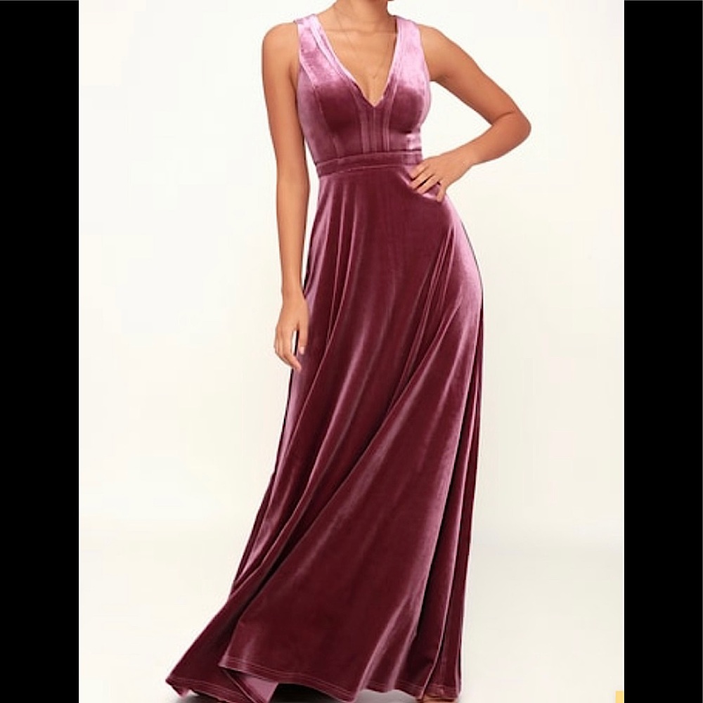 Lulu's Beautiful Night Dusty Purple Velvet Sleeveless Maxi Dress